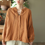 Retro Double Layer Cotton Yarn Stand Collar Hollow Shirt