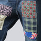 Pantalon droit décontracté ample à blocs de couleurs avec patch décontracté