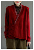 New Style Retro Embroidered Slanted Jacket With Buckle