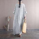 Striped Retro Literary Distressed Washed Loose Plus Size Dress