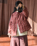 Vintage Floral Disc Button Cotton Linen Cardigan Stand Collar Jacket
