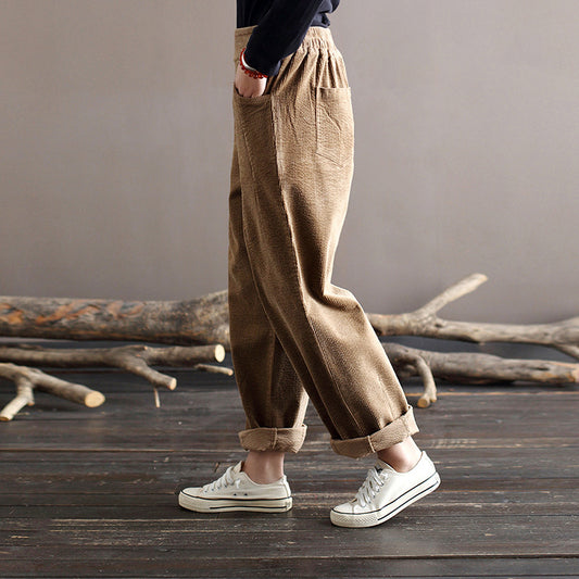 Literary Retro Loose Corduroy Casual Pants