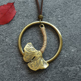Literary Simple Circle Hemp Rope Ginkgo Leaf Necklace