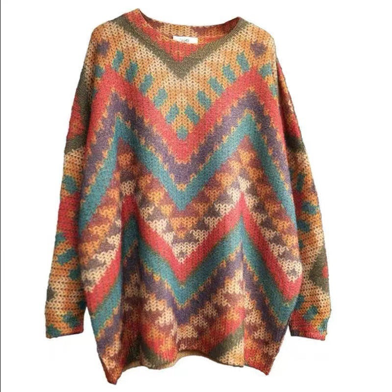 Art Retro Print Knitted Sweater