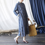 Vintage Stand Collar Long Sleeve Cardigan Loose Dress