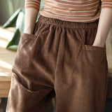 Vintage Corduroy Plus Fleece Casual Elastic Waist Pants