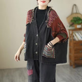 Vintage Distressed Doll Sleeve Denim Knit Colorblock Jacket