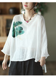 Vintage Ink Print Fine Ramie Doll Sleeve T-Shirt