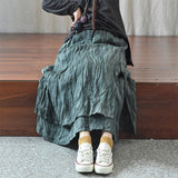 Literary Retro Cotton And Linen Distressed Linen Casual Skirt