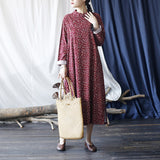 Vintage Stand Collar Long Sleeve Cardigan Loose Dress