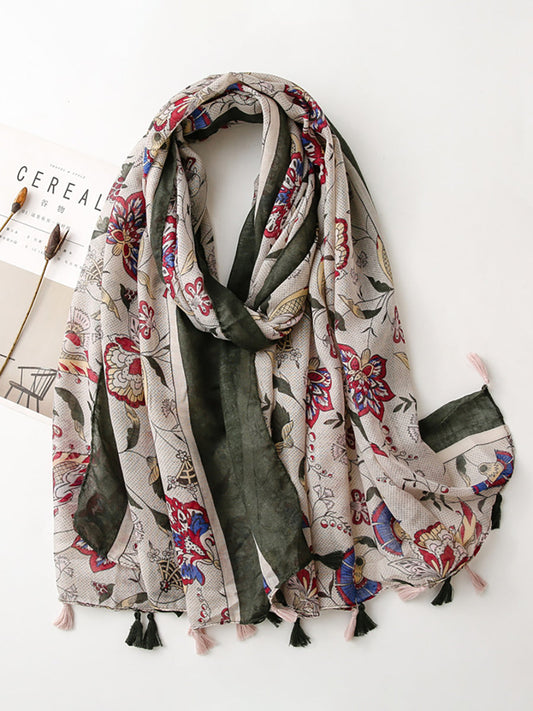 Écharpe à pampilles florales en voile de style ethnique pour femmes