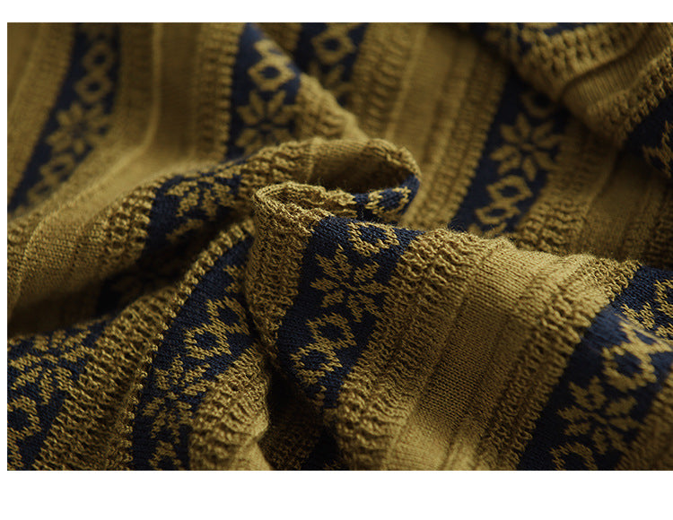 Vintage Heavy Industry Jacquard Knit Crew Neck Cotton Top