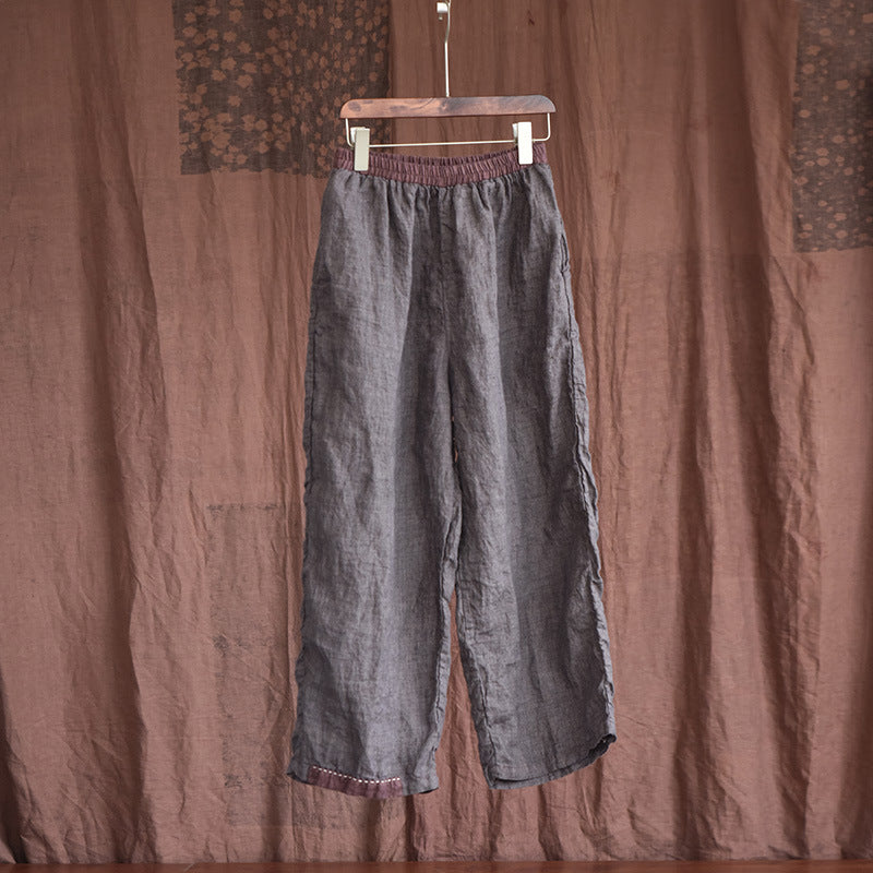 Linen Art Contrast Wide-Leg Loose Casual Pants