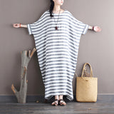 Striped Retro Literary Distressed Washed Loose Plus Size Dress