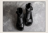 Retro Literary Wedge Platform Shoes Toe Layer Cowhide Sandals