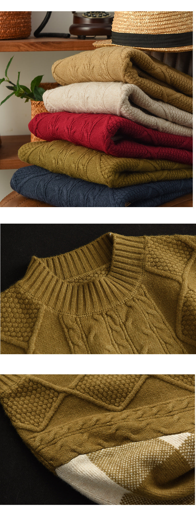 Pull tridimensionnel rétro en tricot jacquard épais avec blocs de couleurs