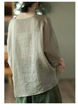 Vintage Ink Print Fine Ramie Doll Sleeve T-Shirt