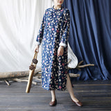 Literary Retro Long Sleeve Stand Collar Full Placket Dress