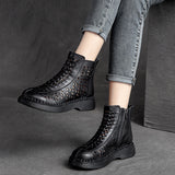 Retro Solid Color Hollow Side Zipper Casual All-Match Boots