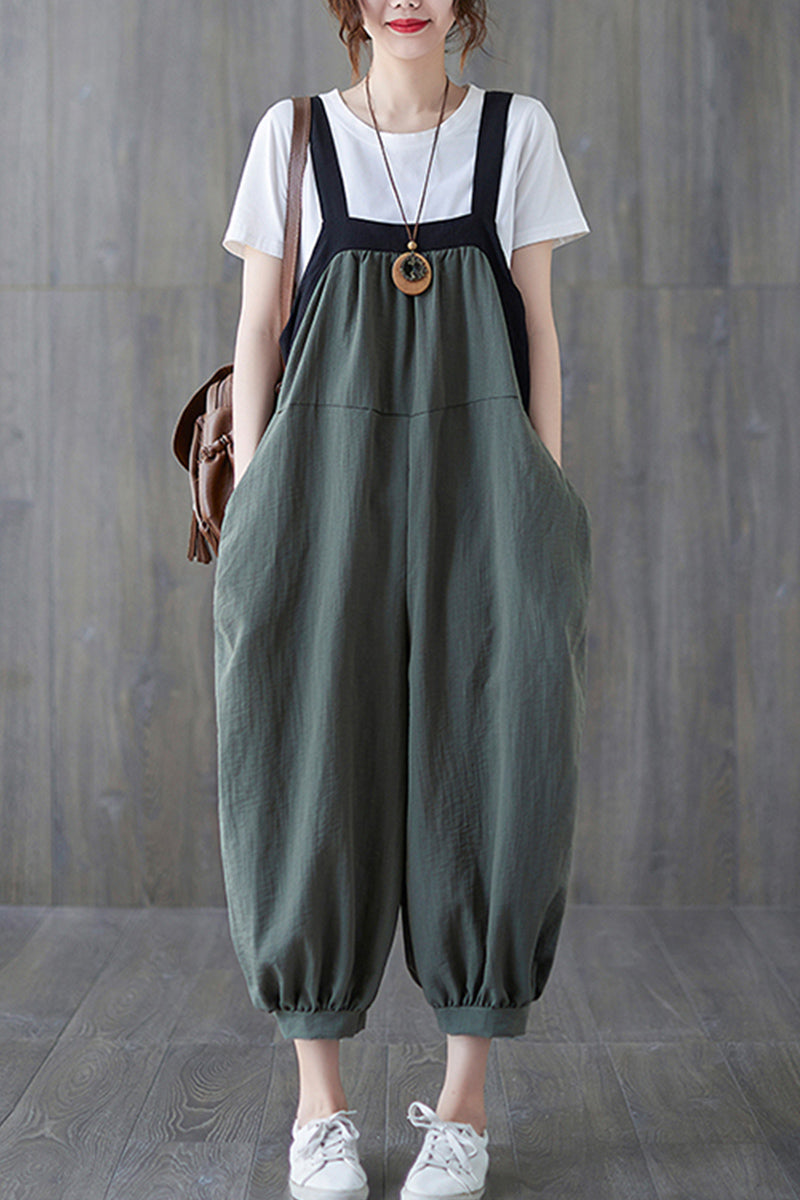 Retro Cotton And Linen Color Matching Overalls