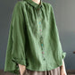 Vintage Embroidered Colorful Buttons Pure Linen Shirt
