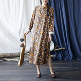 Literary Retro Long Sleeve Stand Collar Full Placket Dress