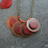 Retro Literary Simple Bronze Wood Chip Circle Necklace