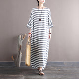Striped Retro Literary Distressed Washed Loose Plus Size Dress