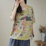 Knitted Cotton T-Shirt Printed Loose All-Match T-Shirt