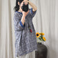 Cotton and Linen Large V-Neck Literary Print Ramie Casual Top