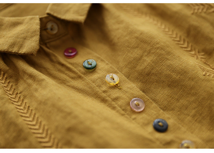 Chemise en lin pur boutons colorés brodés vintage