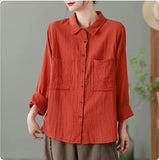 Literary Solid Color Long-Sleeved Loose Embroidered Shirt