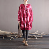Retro Literary Thick Round Neck Mid-Length Sweater Tie-Dye Long Top