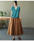 Literary 100% Cotton Large Swing Skirt Slim High Waist A-Line Skirt