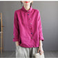 Linen Retro Casual Shirt With Slanted Front Color Button