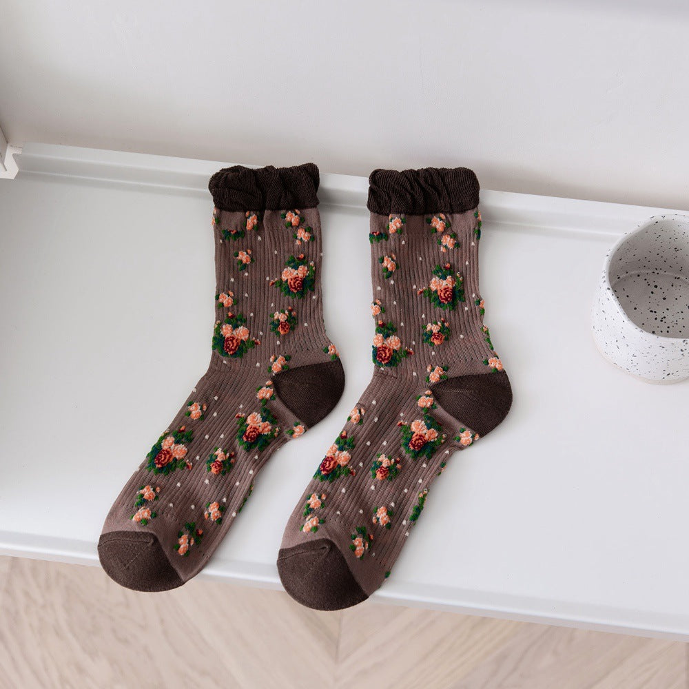5 paires de chaussettes fines à fleurs vintage pour femmes