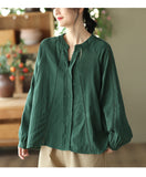 Retro Double Layer Cotton Yarn Stand Collar Hollow Shirt