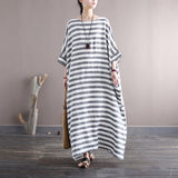 Striped Retro Literary Distressed Washed Loose Plus Size Dress