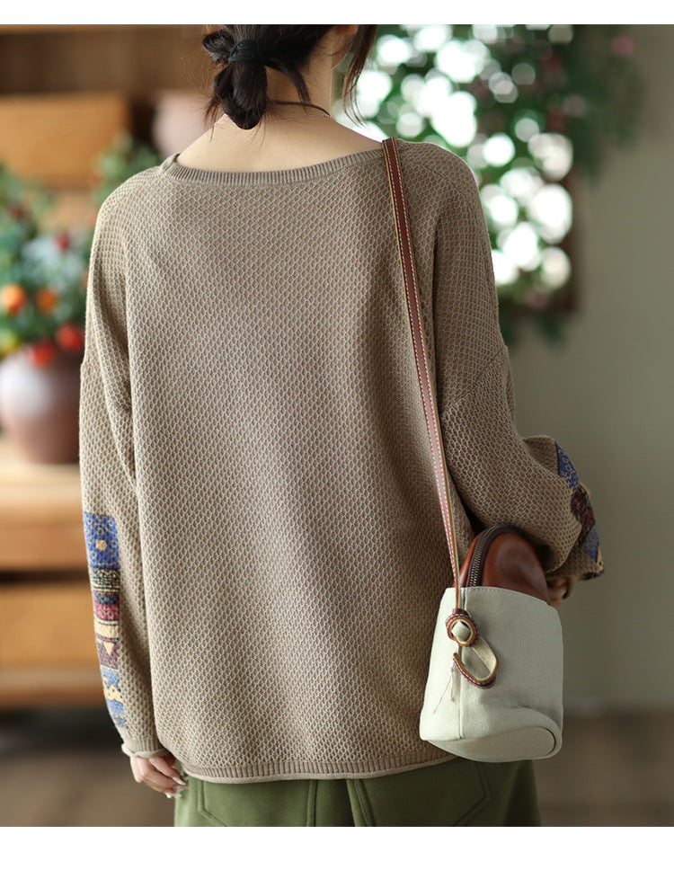 Vintage Literary Print Long-Sleeved Knitted Top