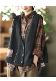 Vintage Knit Loose Double-Breasted Patch Vest