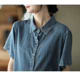 Vintage Lapel Cotton High Waist Stitching Slim Dress