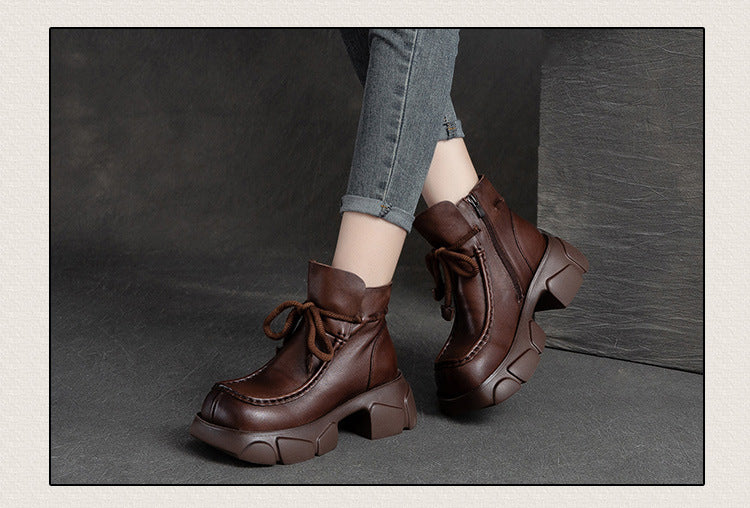 Top Layer Leather Retro Casual Leather Leather Platform Boots