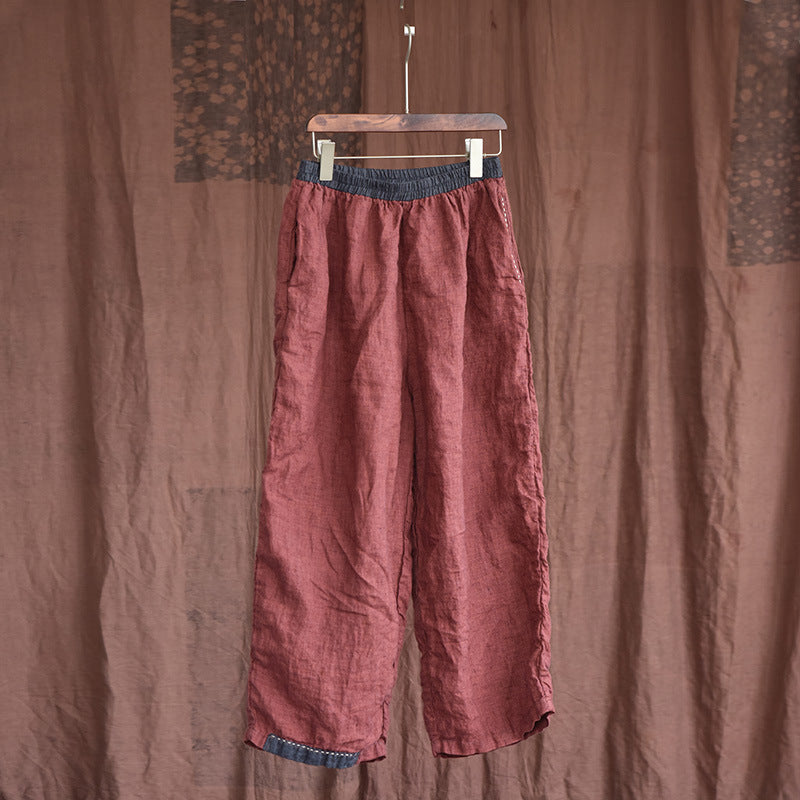 Linen Art Contrast Wide-Leg Loose Casual Pants