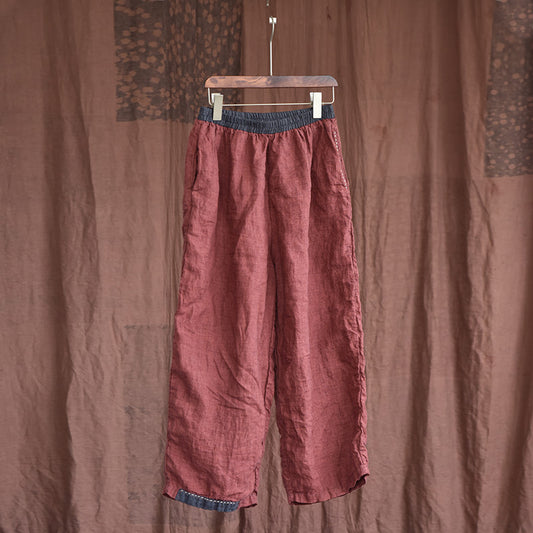 Pantalon décontracté ample à jambe large contrasté en lin Art