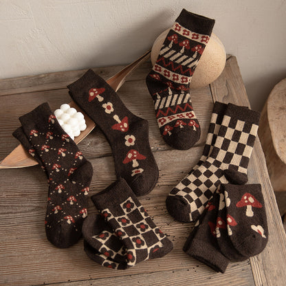 6 paires de chaussettes chaudes en laine épaisse pour femme, tube moyen, hiver