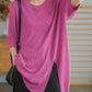 Loose And Slim Round Neck Slit Mid-Length Knitted T-Shirt