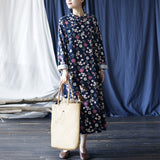 Literary Retro Long Sleeve Stand Collar Full Placket Dress