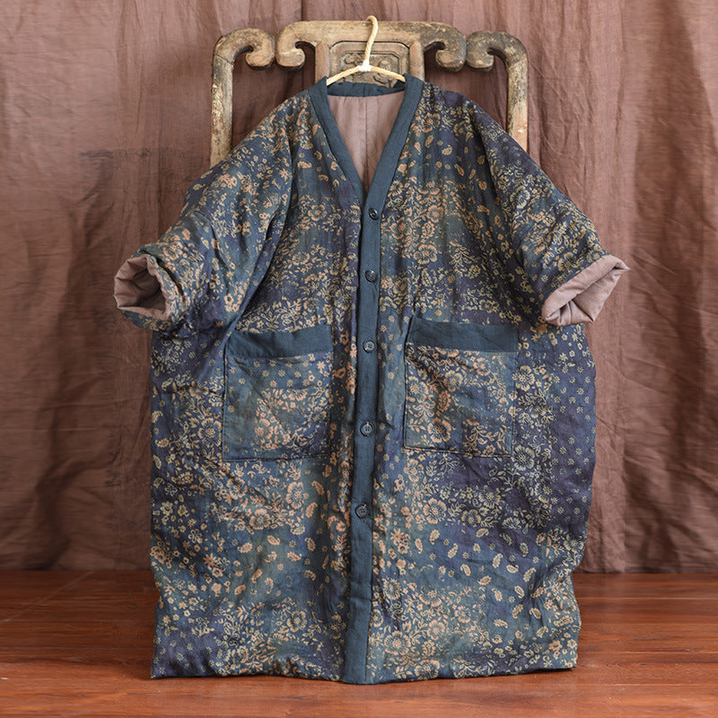 Linen Print Vintage Cardigan Cotton Coat