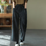 Vintage Corduroy Plus Fleece Casual Elastic Waist Pants