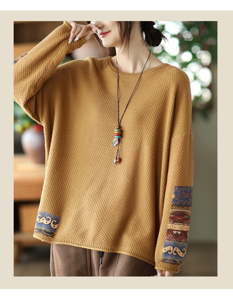 Vintage Literary Print Long-Sleeved Knitted Top